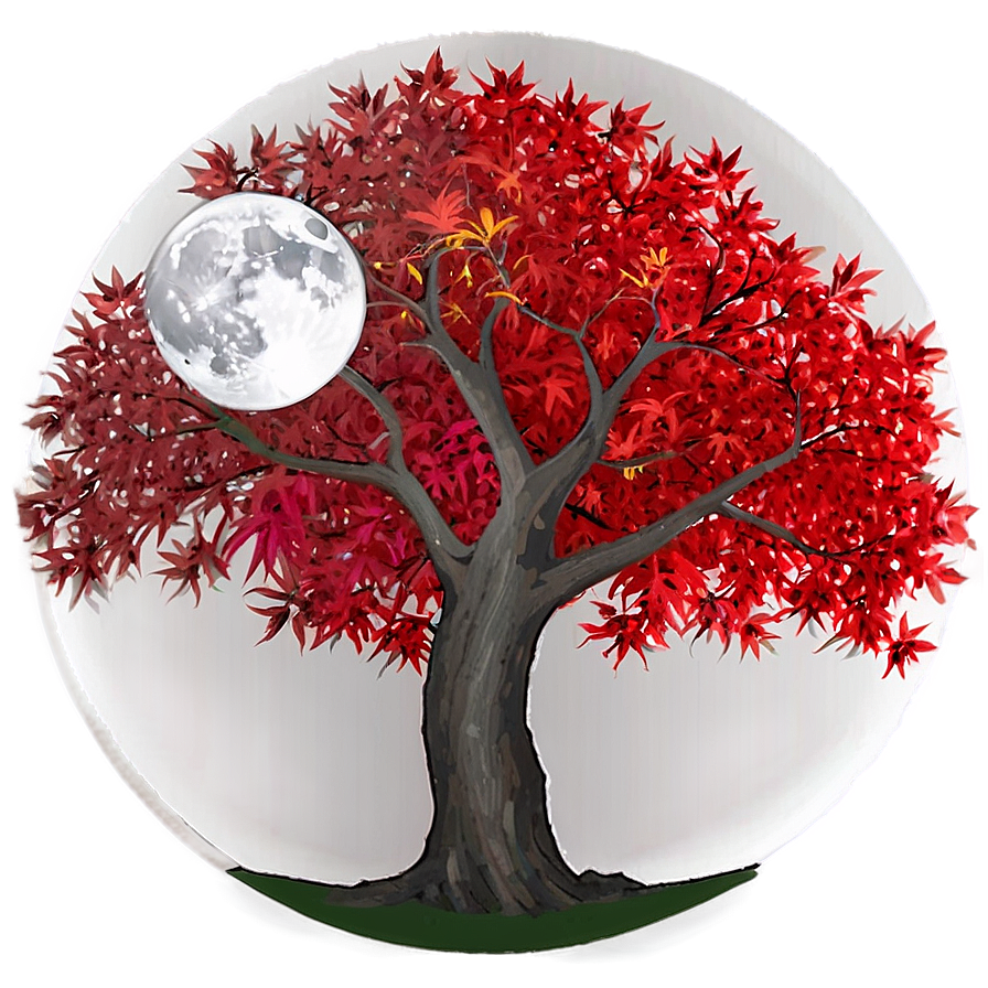 Red Tree With Full Moon Png Rvy52