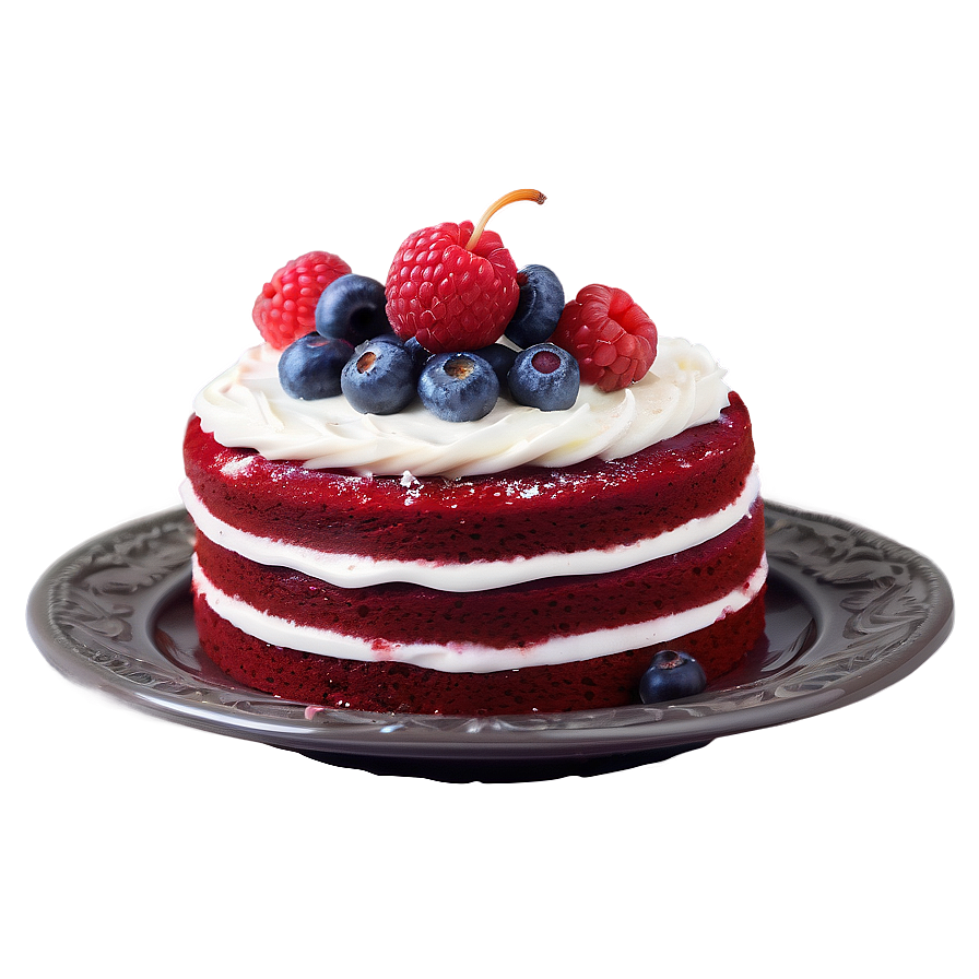 Red Velvet Cake With Berries Png Dci5