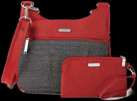 Redand Gray Textured Crossbody Bagwith Matching Wallet