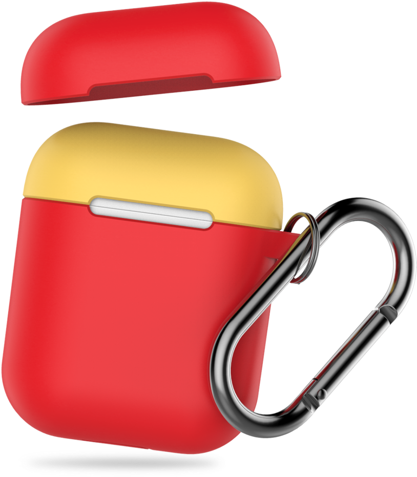 Redand Yellow Air Pods Casewith Carabiner