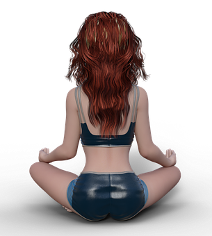 Redhead Girl Meditating In Blue Outfit