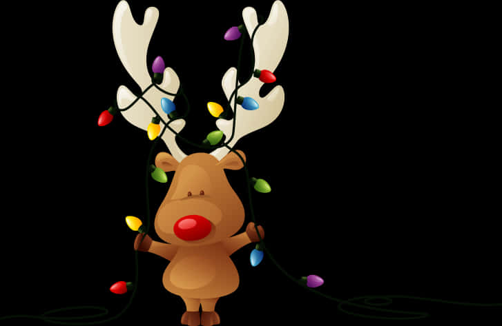 Reindeer Cartoonwith Christmas Lights