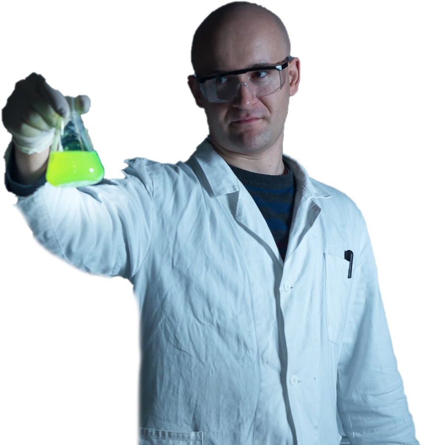 Researcher Analyzing Glowing Substance