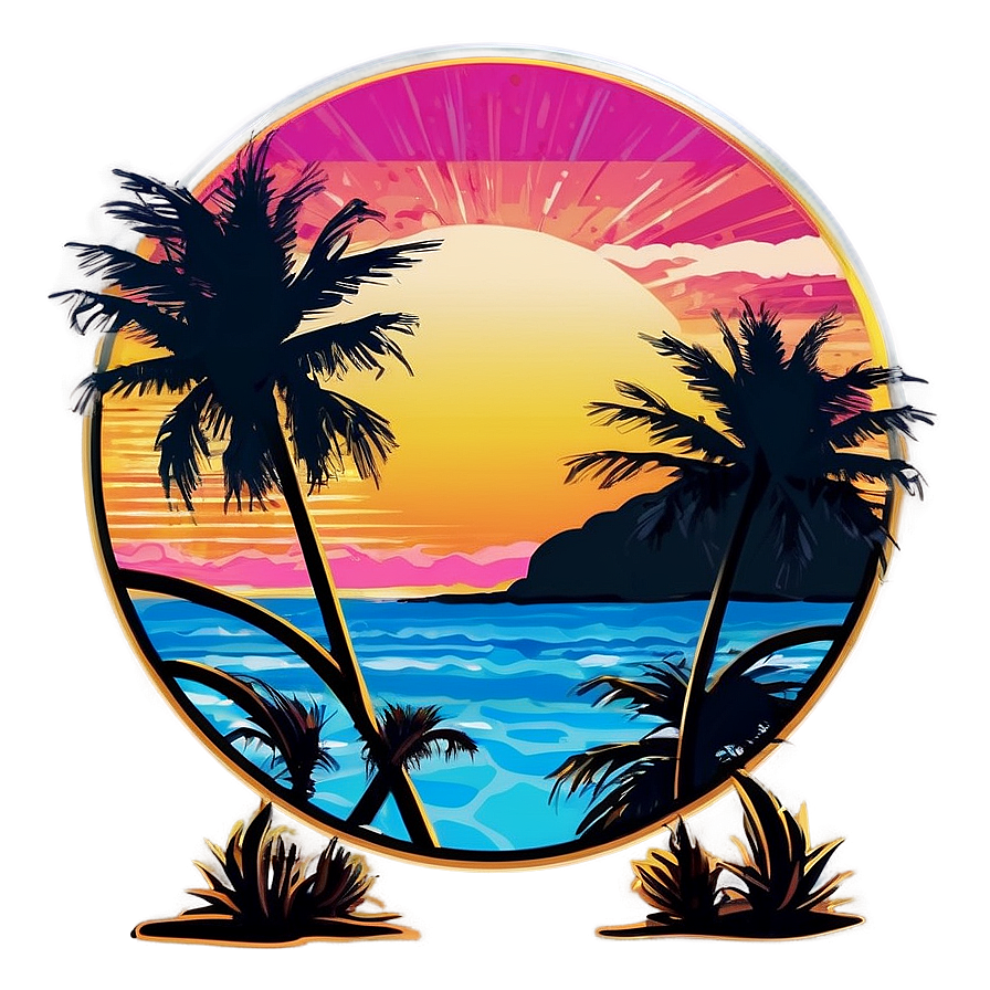 Retro Beach Sunset View Png Pyu18