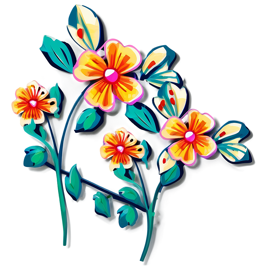 Retro Flower Design Png Mjk