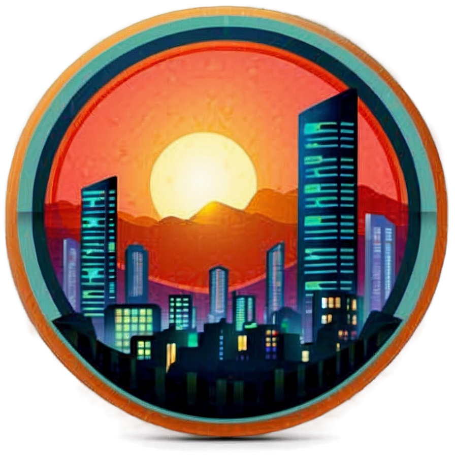 Retro Futuristic Sunset City Png 39