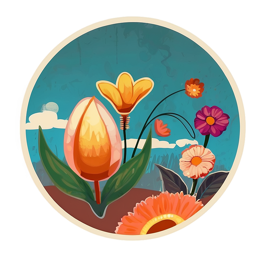 Retro Indie Flower Emblem Png Qcp10