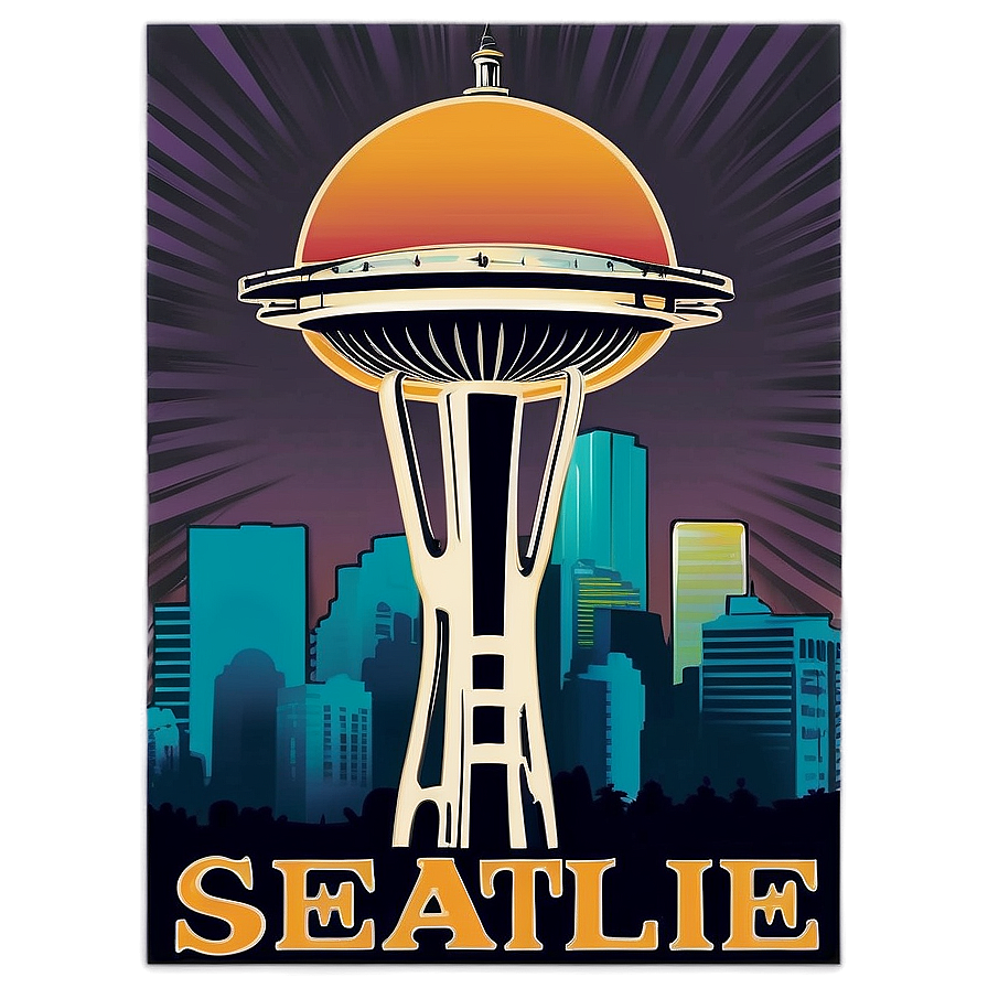 Retro Seattle Skyline Poster Png 27