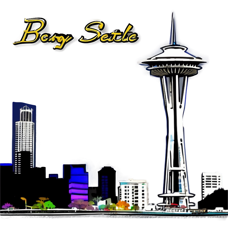 Retro Seattle Skyline Poster Png 38