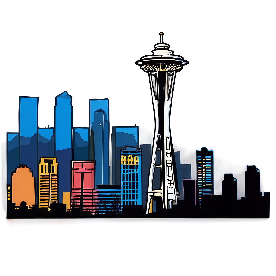 Retro Seattle Skyline Poster Png Fck