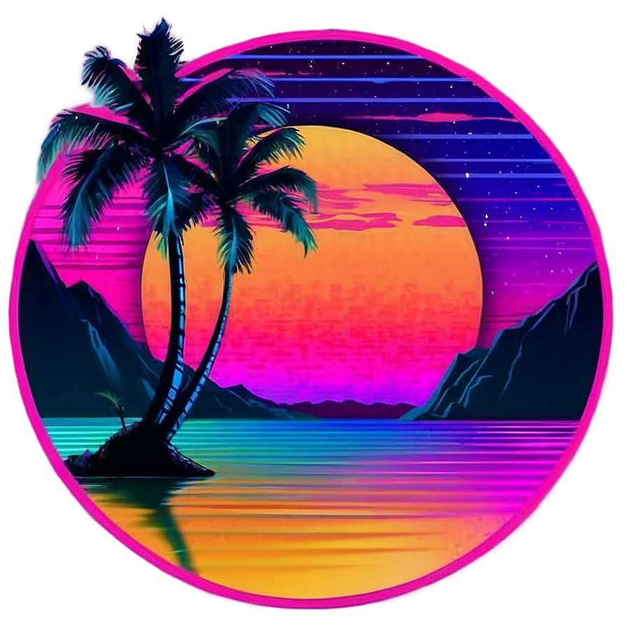 Retro Vaporwave Sunset Png Jus96