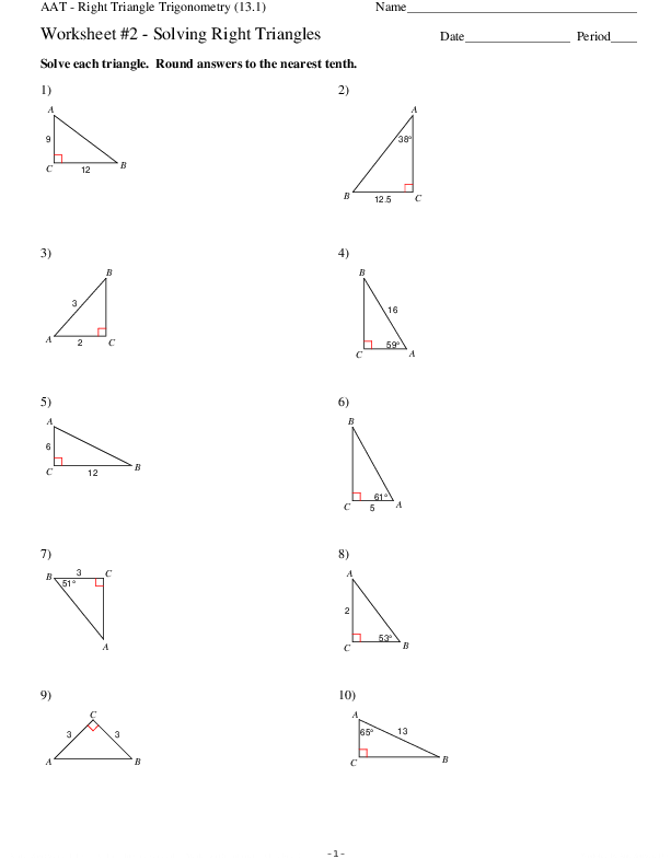 Right Triangle Trigonometry Worksheet