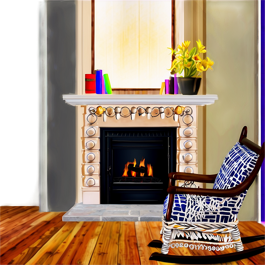 Rocking Chair By Fireplace Png 39