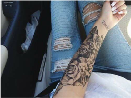 Rose Arm Tattoo Denim Jeans