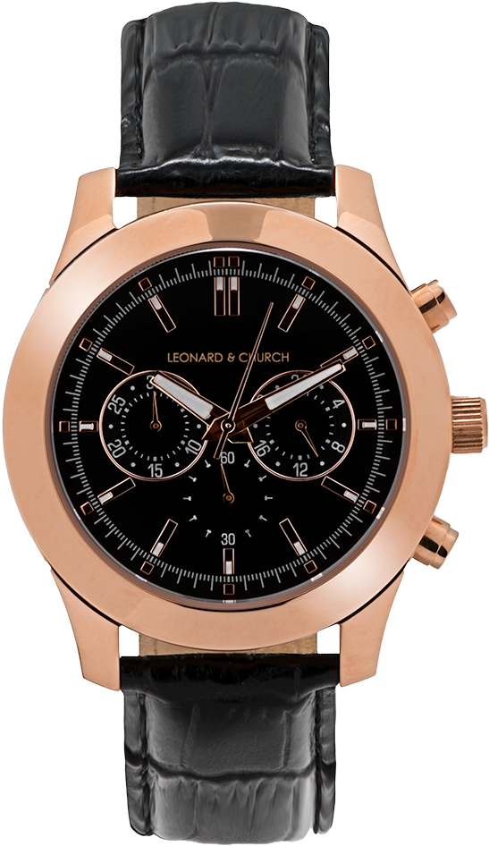 Rose Gold Chronograph Watchwith Black Leather Strap