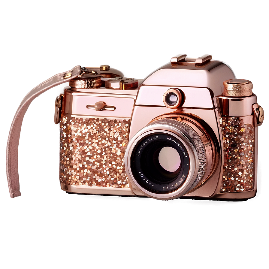 Rose Gold Glitter Camera Png 06252024