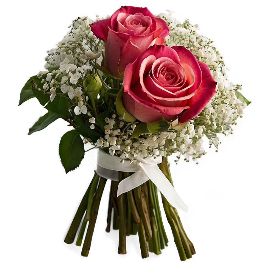 Roses And Baby's Breath Bouquet Png Xfb15