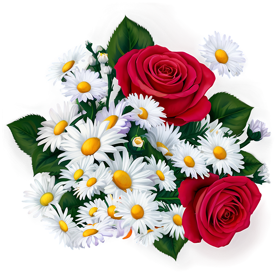 Roses And Daisies Bouquet Png Btk44