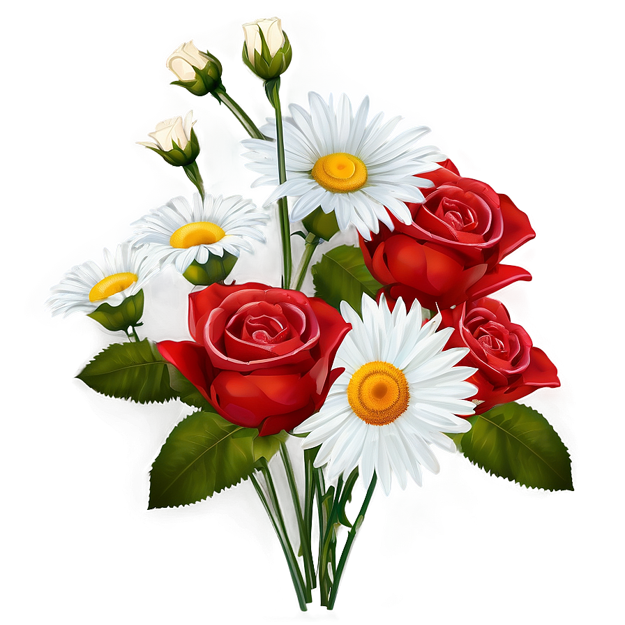 Roses And Daisies Bouquet Png Udd30