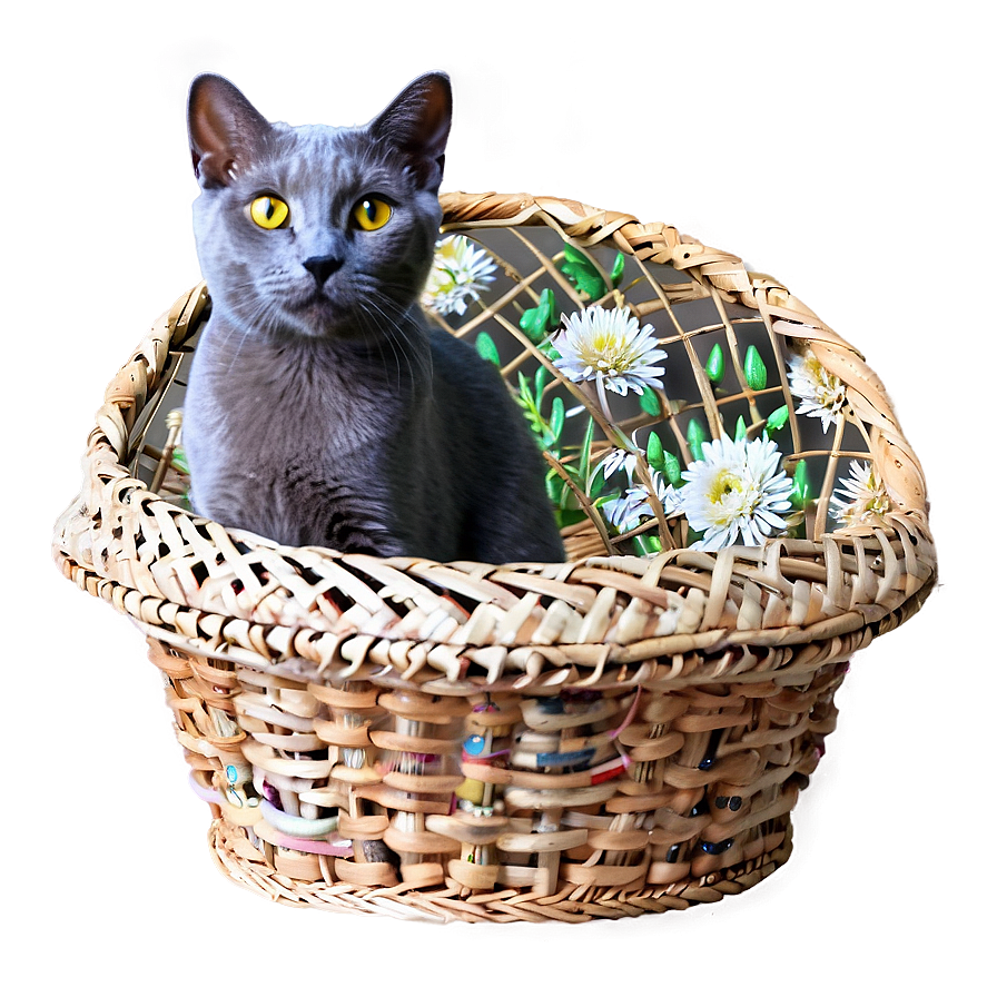 Russian Blue Cat In Basket Png 64