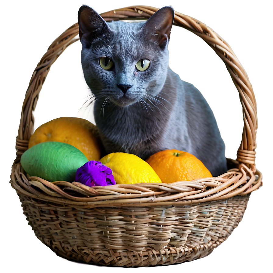 Russian Blue Cat In Basket Png Jhi92