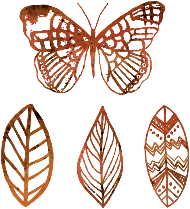 Rustic Butterflyand Leaves Outlines