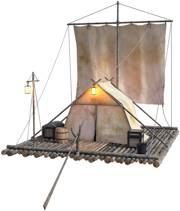 Rustic Raftwith Tent Illustration