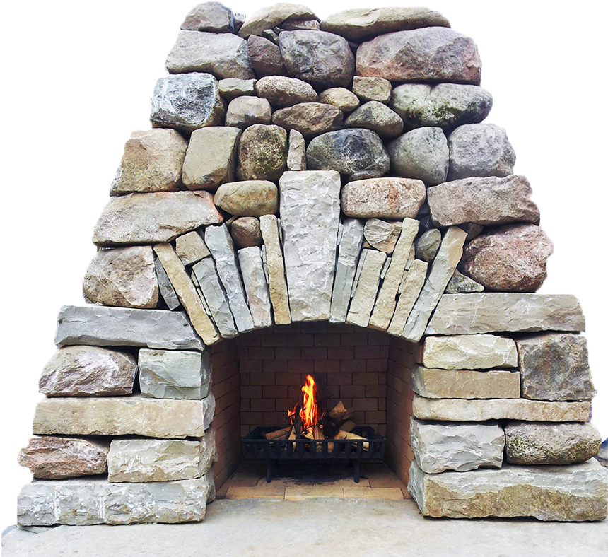 Rustic Stone Fireplace With Flames