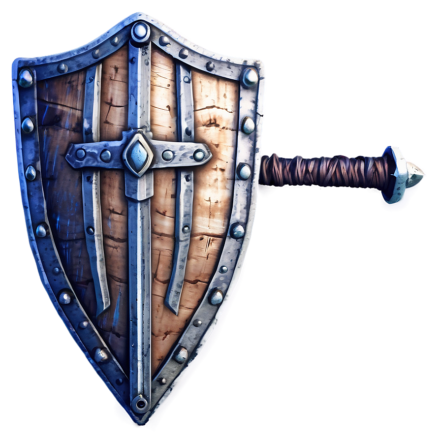 Rustic Sword And Shield Sketch Png 11