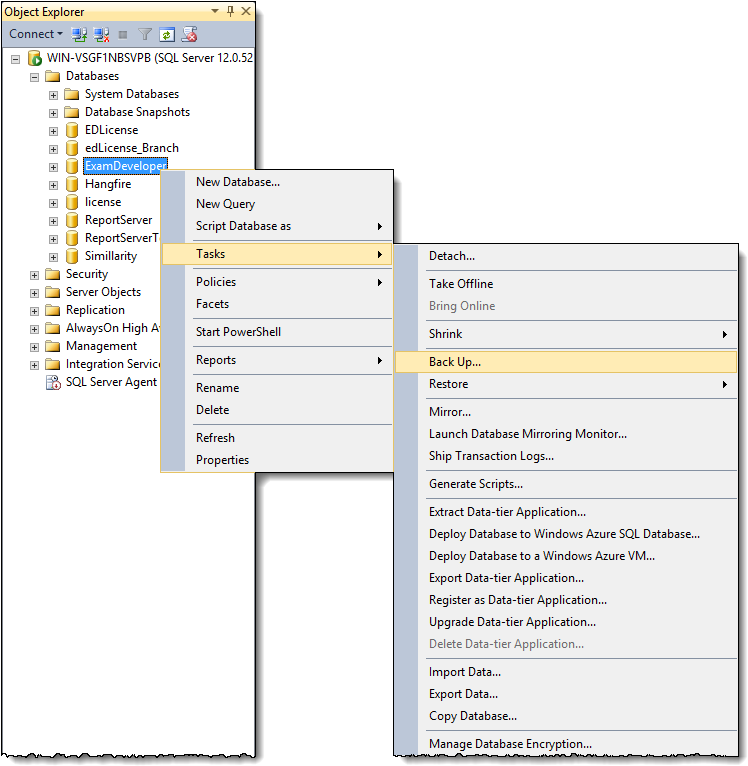 S Q L Server Management Studio Context Menu