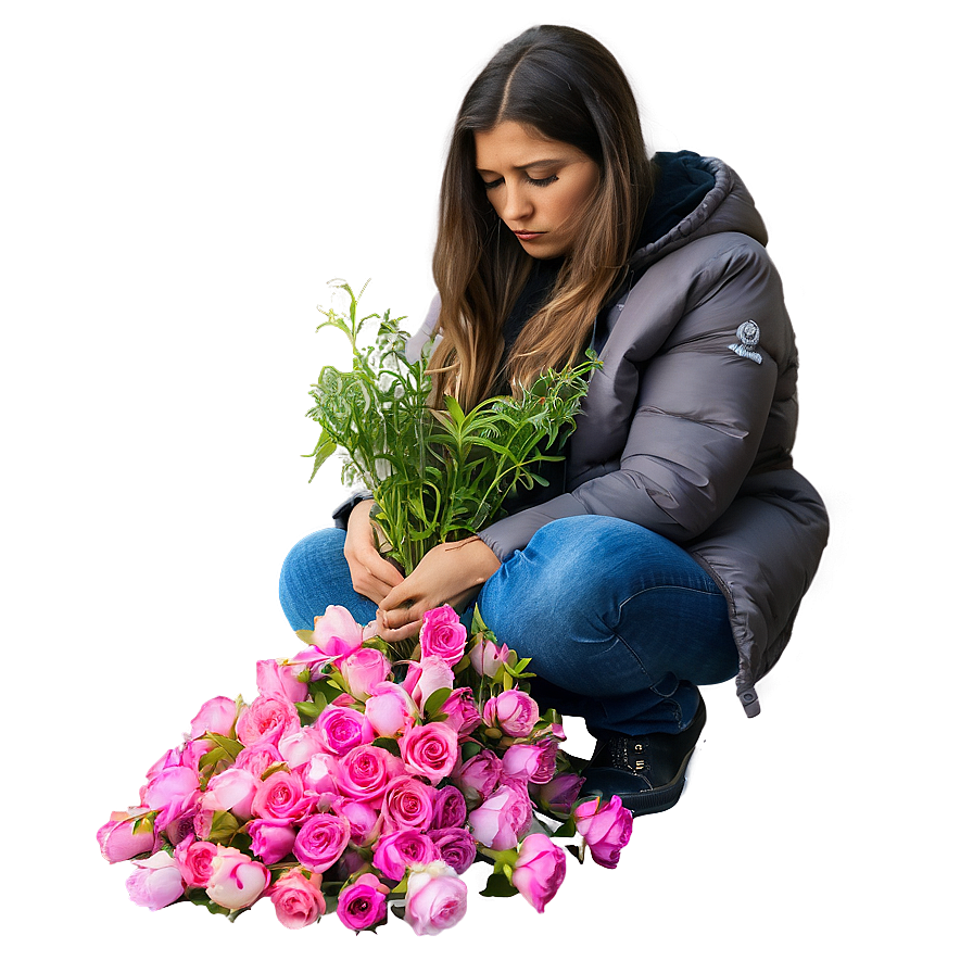 Sad Person With Drooping Flowers Png 40