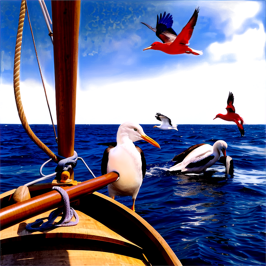 Sailing With Sea Birds Png 13