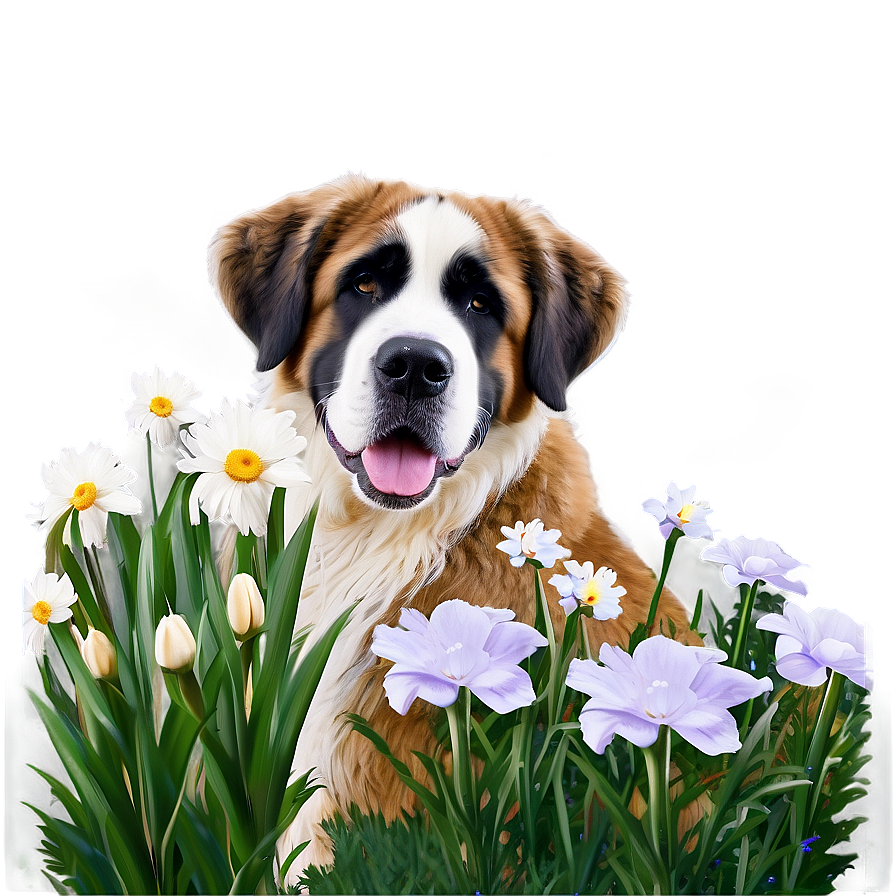 Saint Bernard With Flowers Png Qmw89