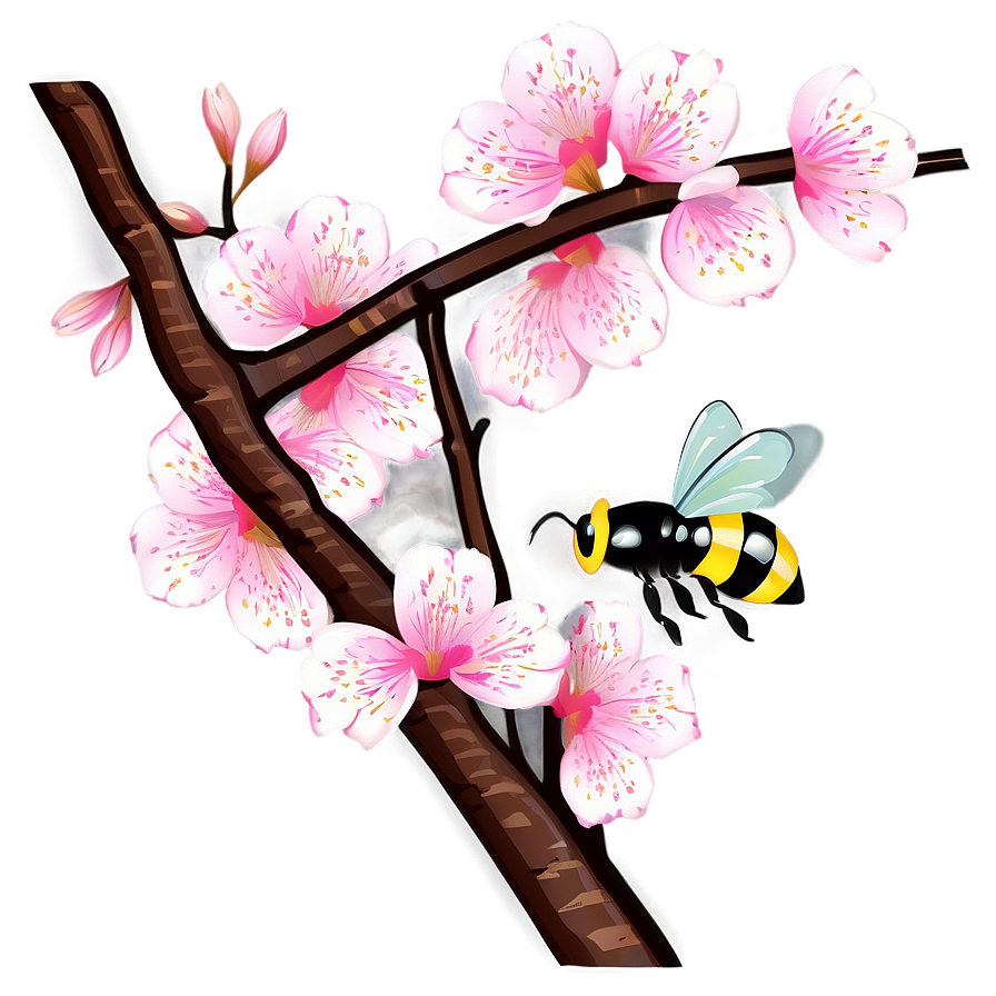 Sakura Blossom With Bee Png 06202024