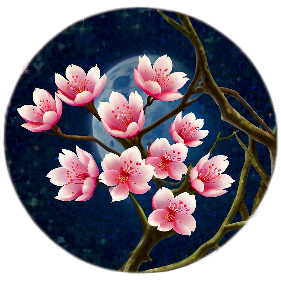 Sakura Flower Under Moonlight Png Awl