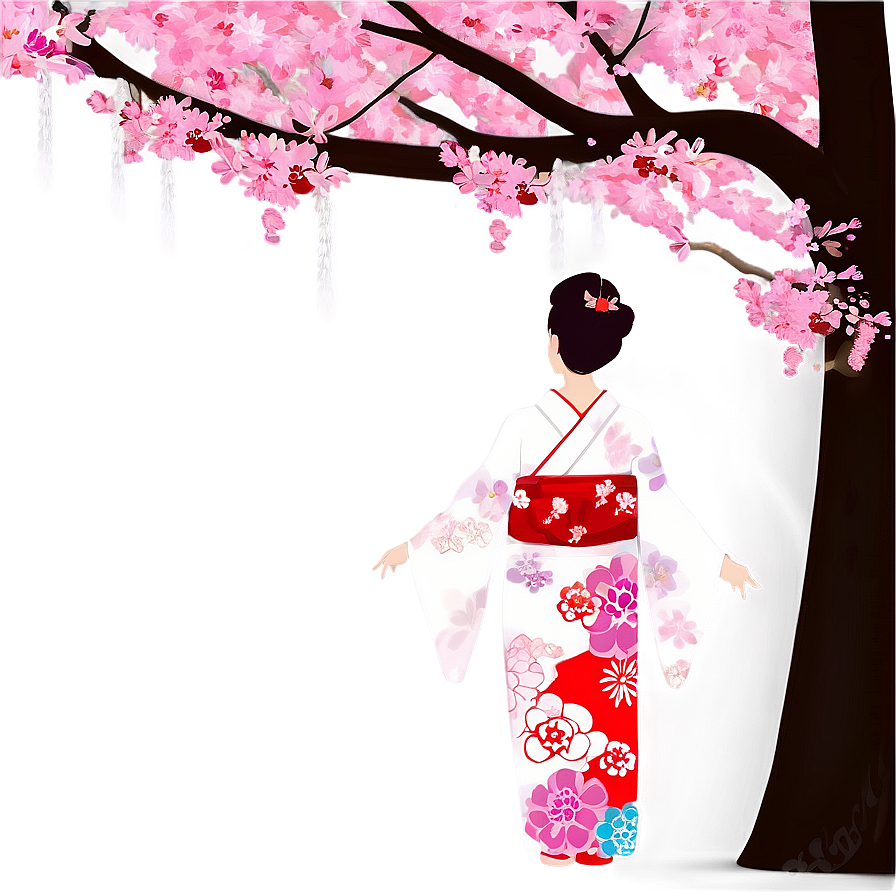 Sakura Tree In Traditional Kimono Setting Png Yjt