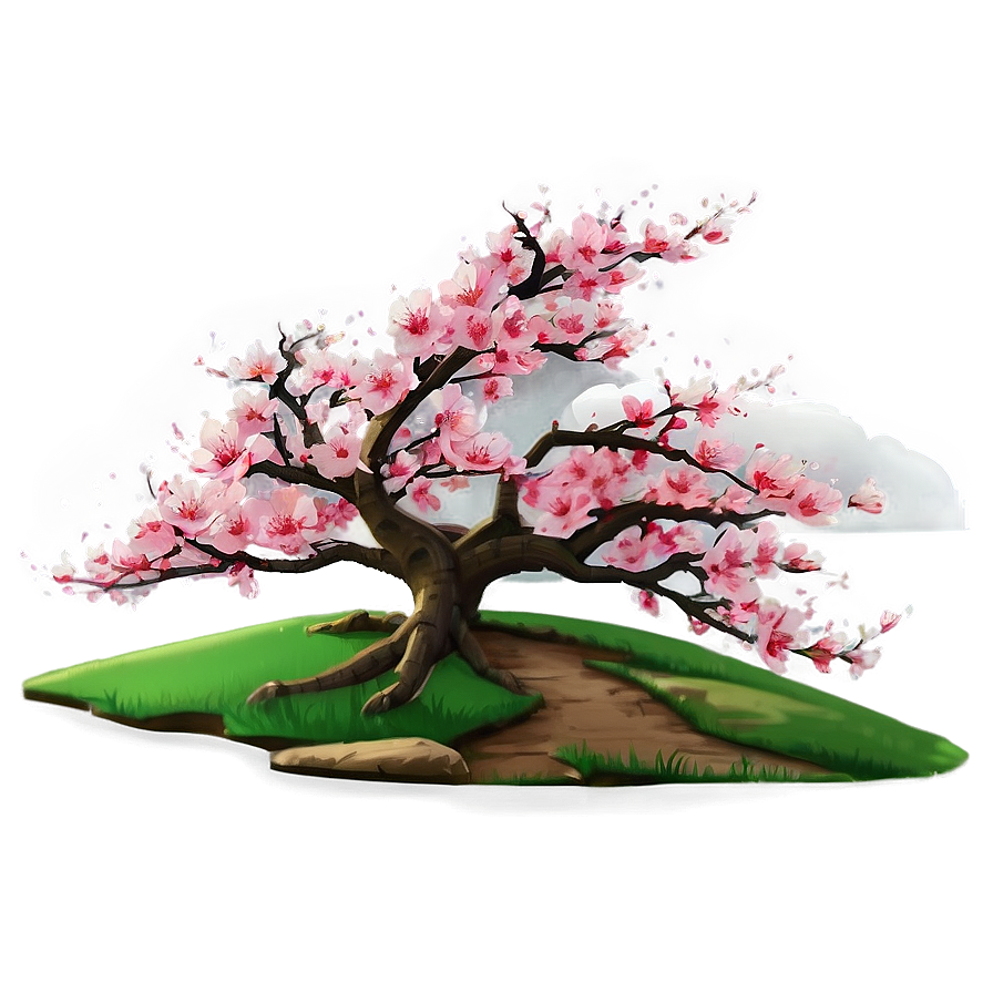 Sakura Tree With Farmhouse Scenery Png 14