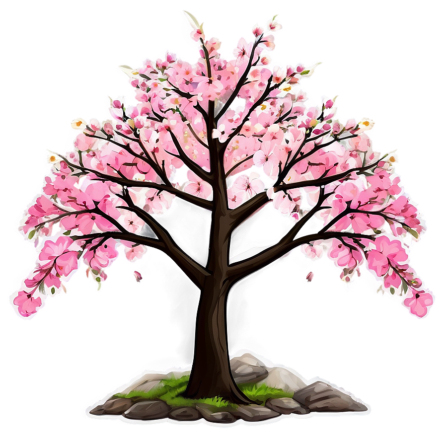 Sakura Tree With Mountain Background Png 06122024