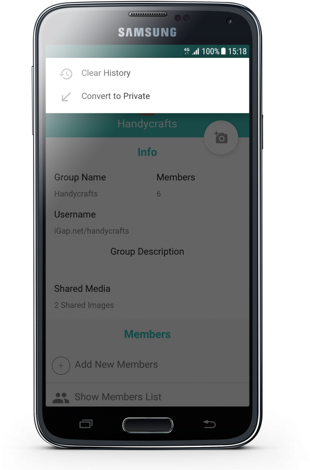 Samsung Smartphone Displaying Group Chat Options