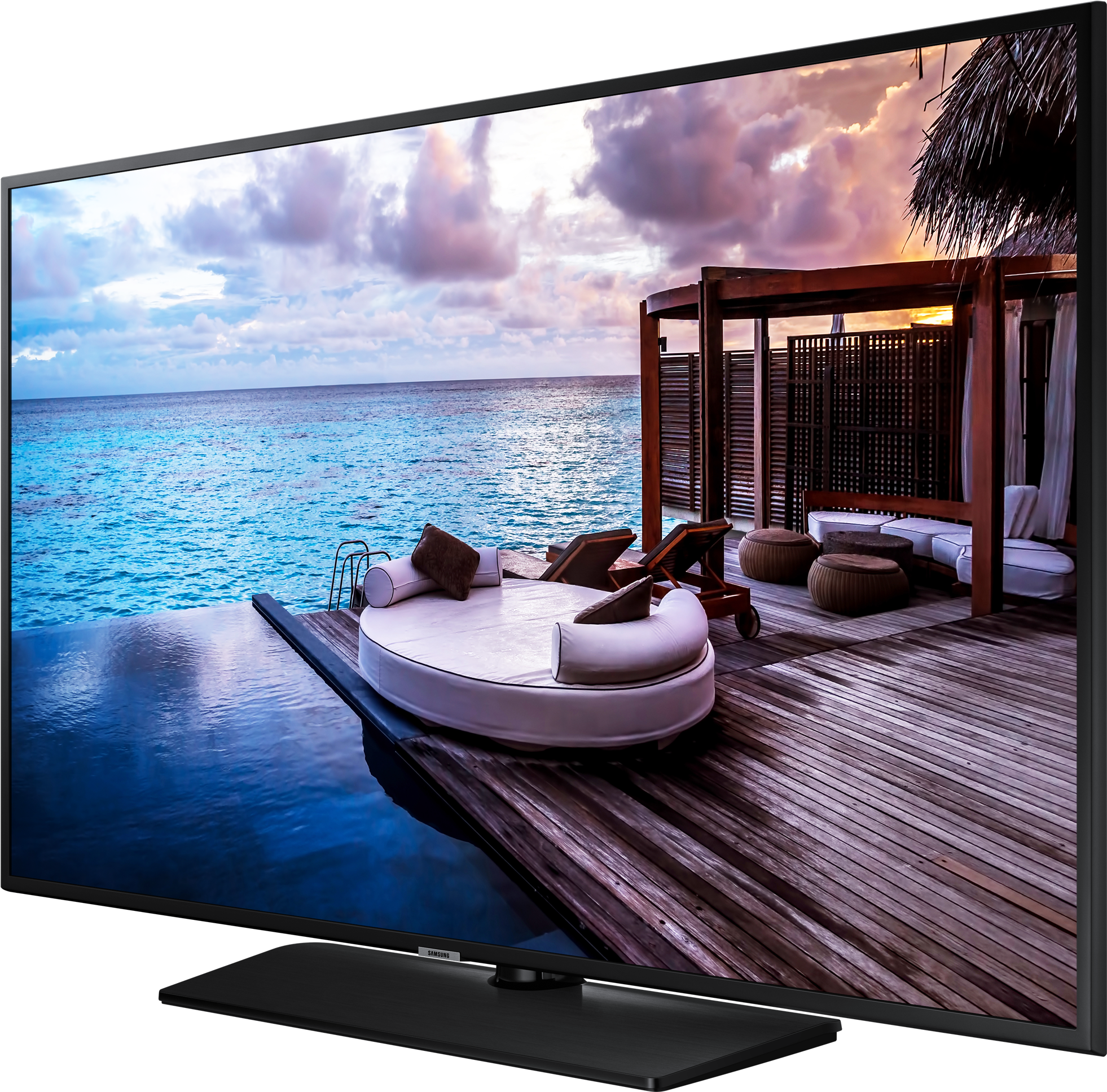 Samsung T V Displaying Tropical Seaside View