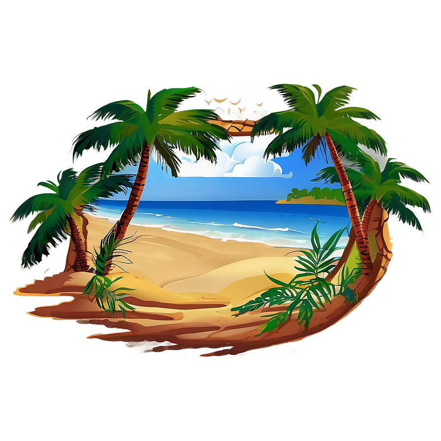 Sandy Beach With Palm Trees Png 22