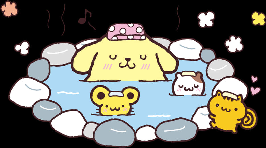 Sanrio_ Characters_ Enjoying_ Hot_ Spring