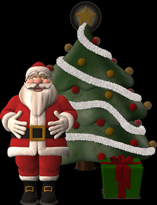 Santa Clausand Christmas Treewith Gift