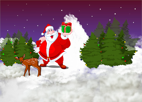 Santa Clauswith Giftand Reindeerin Snowy Landscape.jpg