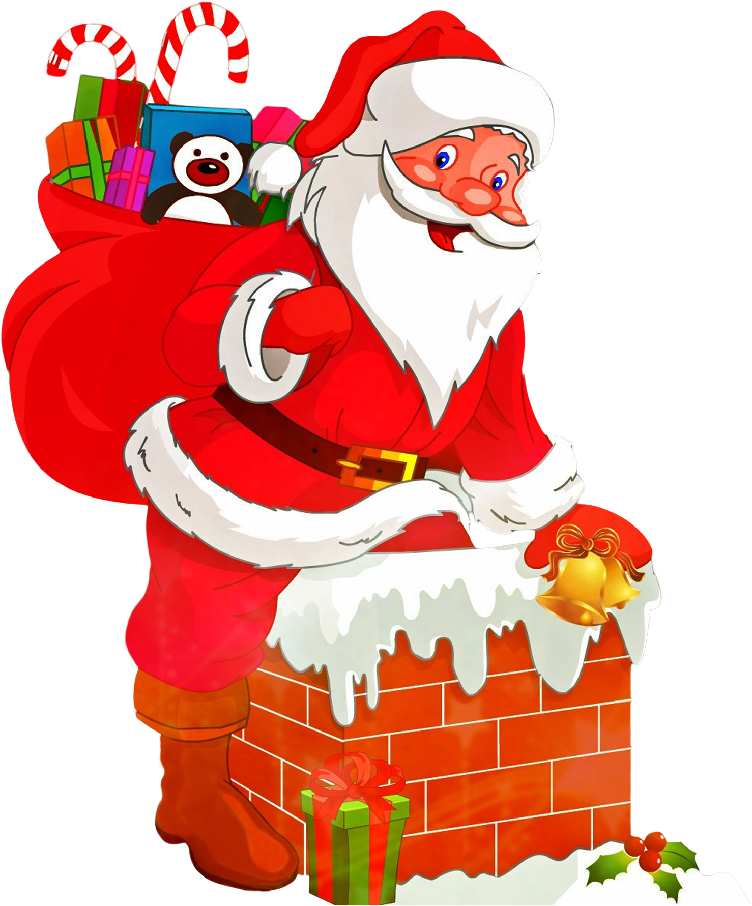 Santa Clauswith Sackof Giftson Chimney