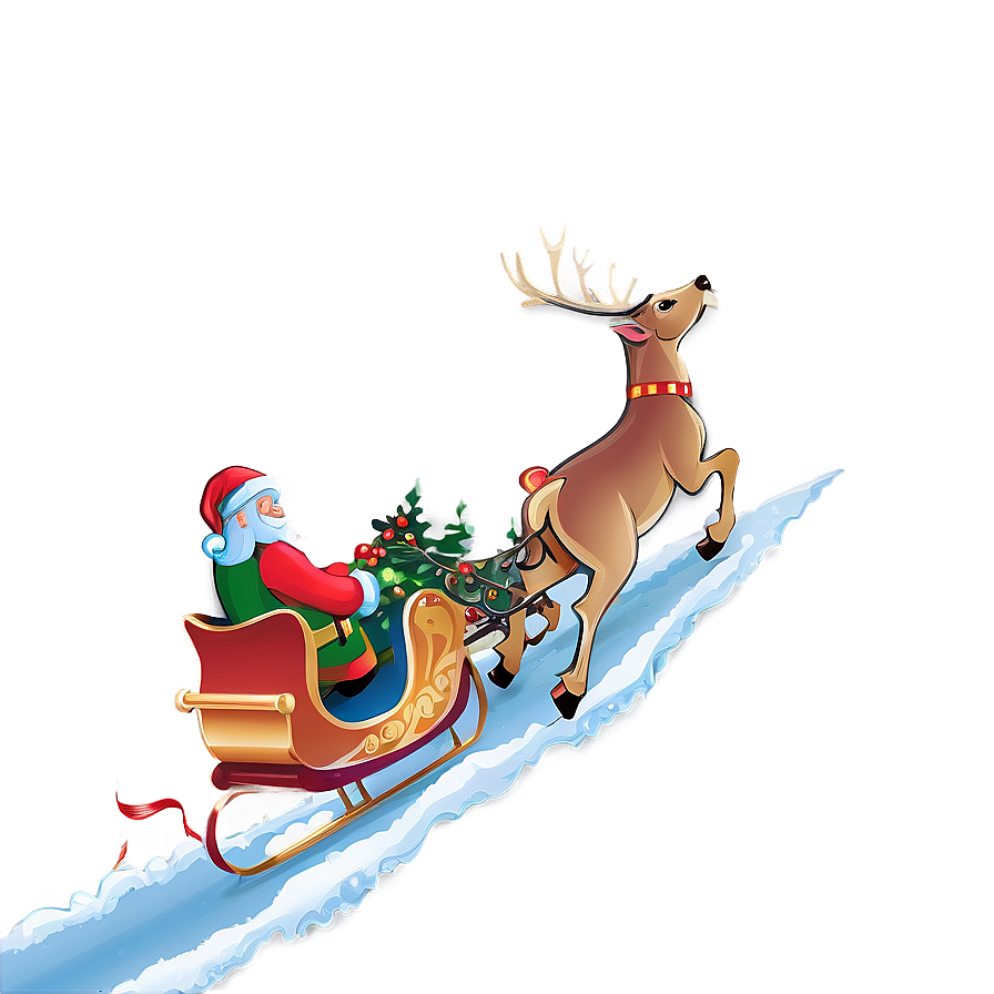 Santa's Sleigh And Reindeer Heading To Town Png Jli