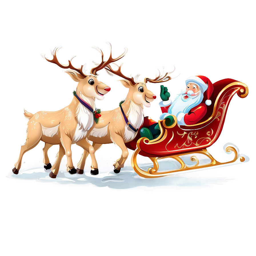 Santa Sleigh And Reindeer In Snow Png 7