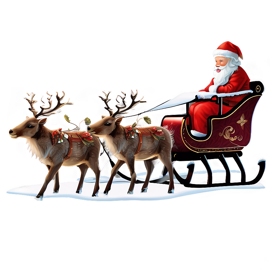 Santa Sleigh And Reindeer In Snow Png Gka