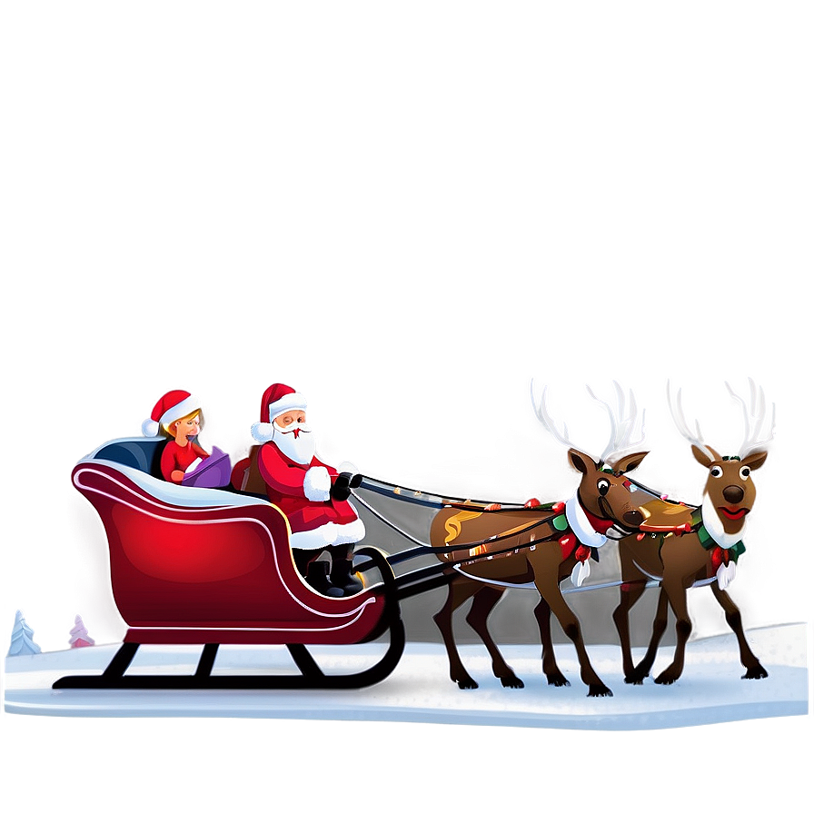 Santa Sleigh And Reindeer Landscape Png 48