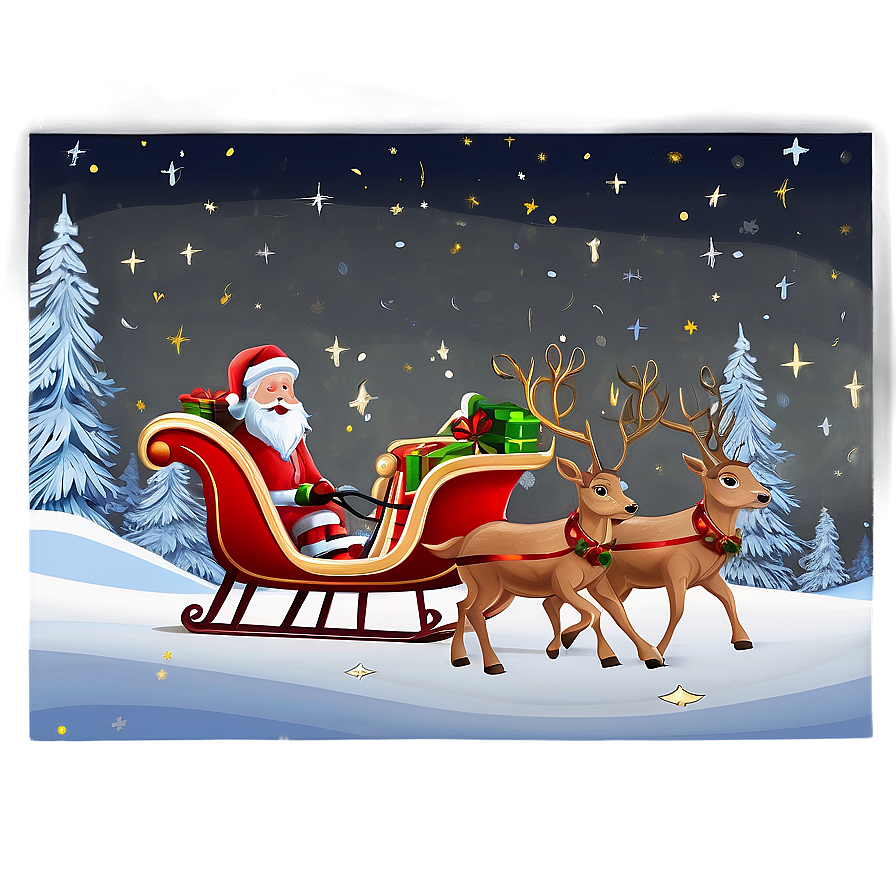 Santa Sleigh And Reindeer On Starry Night Png 06282024